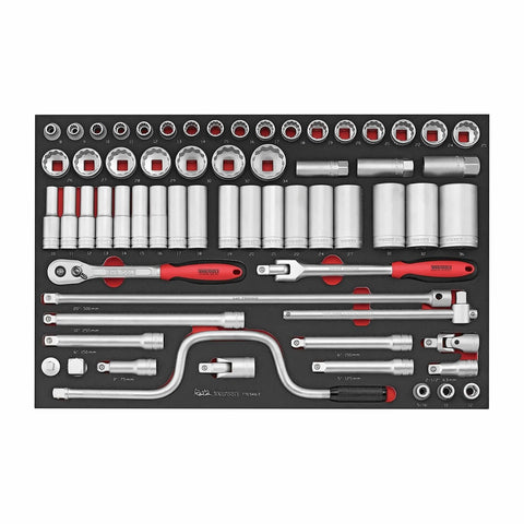 63 Piece 1/2 Inch Drive 12 Point Metric Regular/Shallow & Deep Foam Socket Set