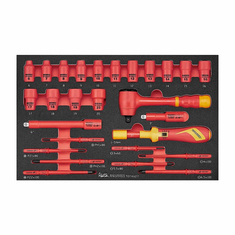 27 Piece Insulated Torque Screwdriver and Socket Set 1000V FOAM3 Module With Flat Phillips Pozi Blades