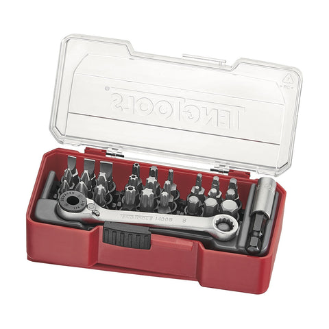 29 Piece 1/4 Bit Set With Belt Clip | Mini Ratchet & Magnetic Holder | Mixed Profiles