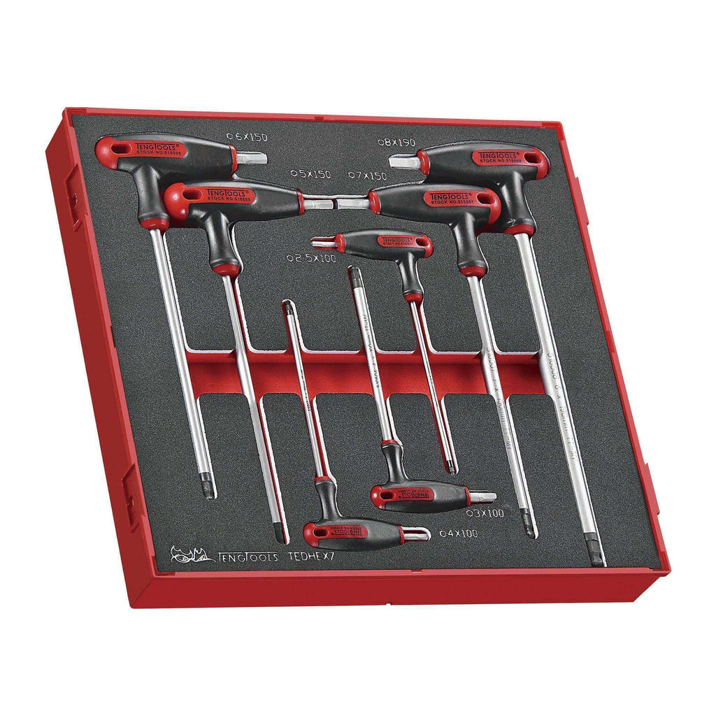 Teng Tools TEDHEX7 - 7 Piece T Handle Hex Key Set in EVA Tray - Teng Tools USA
