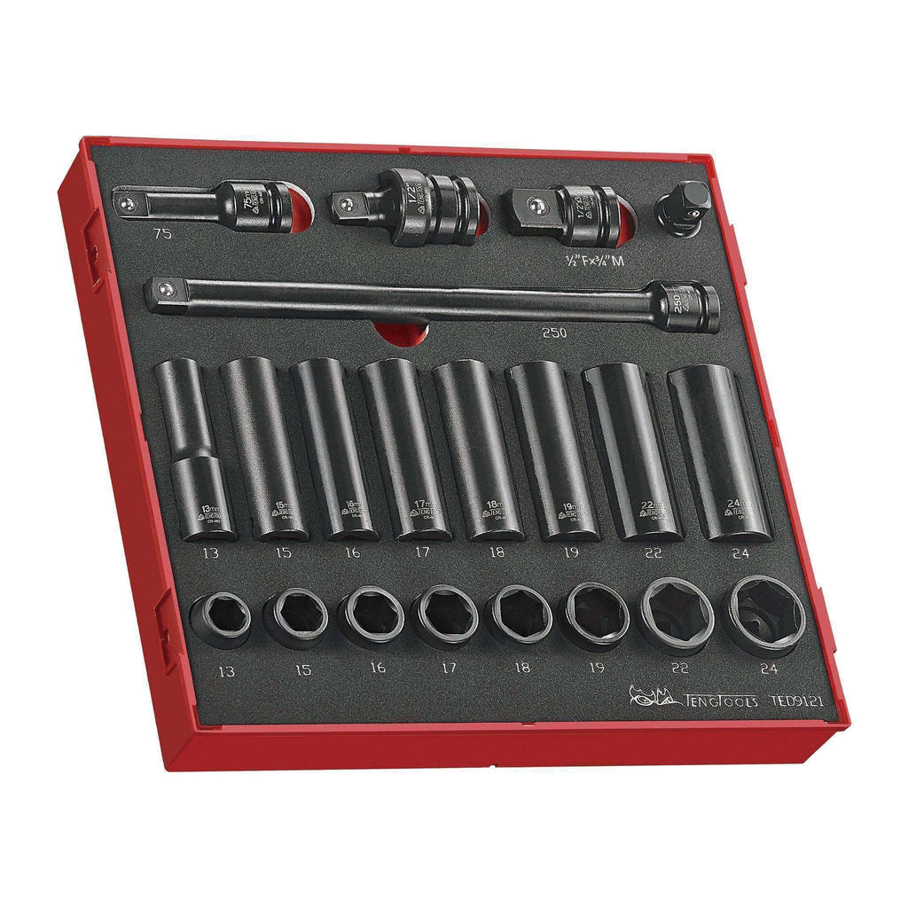 Teng Tools - 21 Piece 1/2 inch Drive Impact Socket Set in EVA Tray - TEN-O-TED9121 - Teng Tools USA