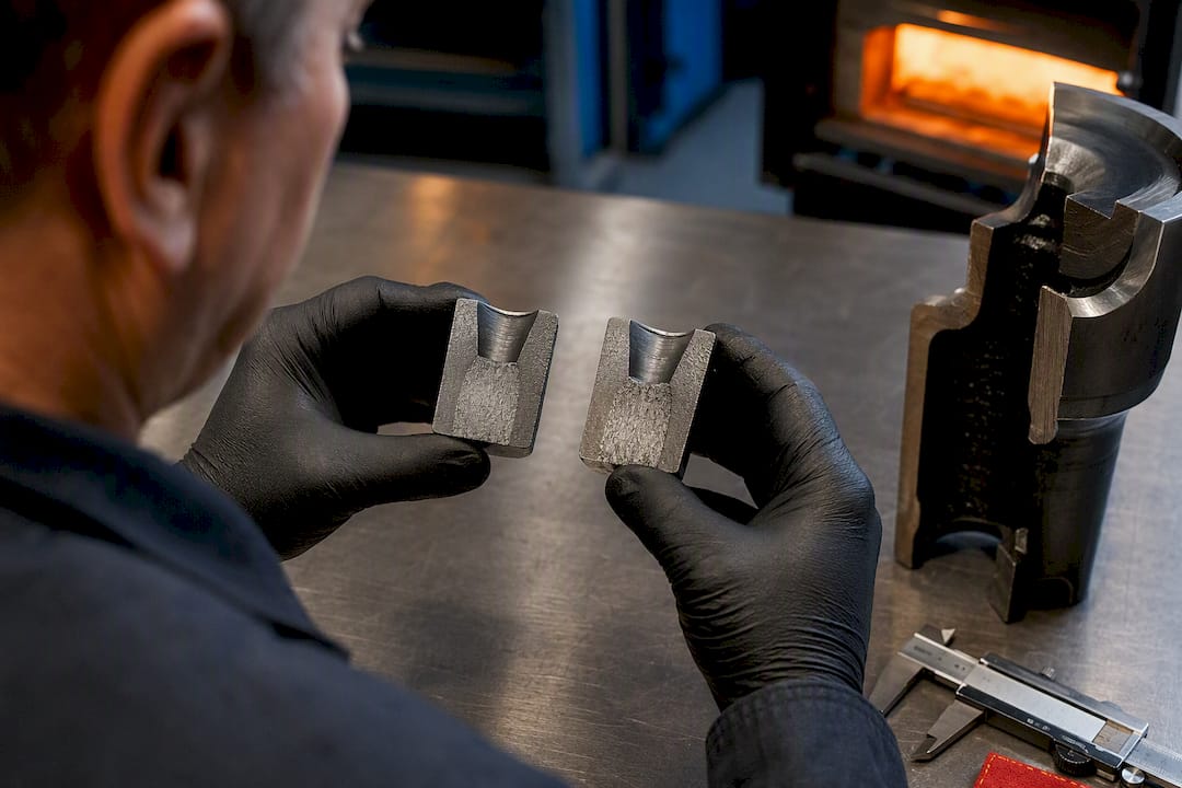 Technician comparing tool steel samples