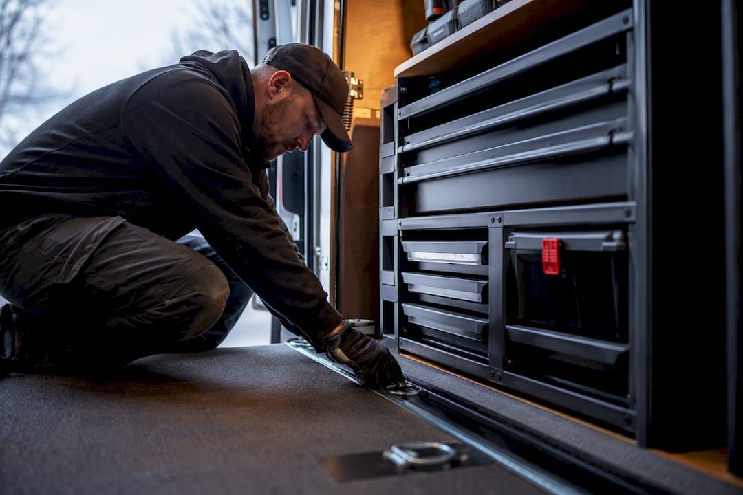 Organized mobile mechanic storage bay