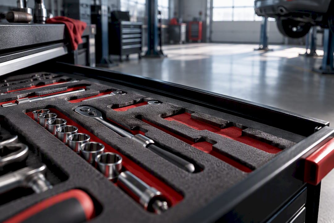 Engineered foam tray organizing mechanic tools