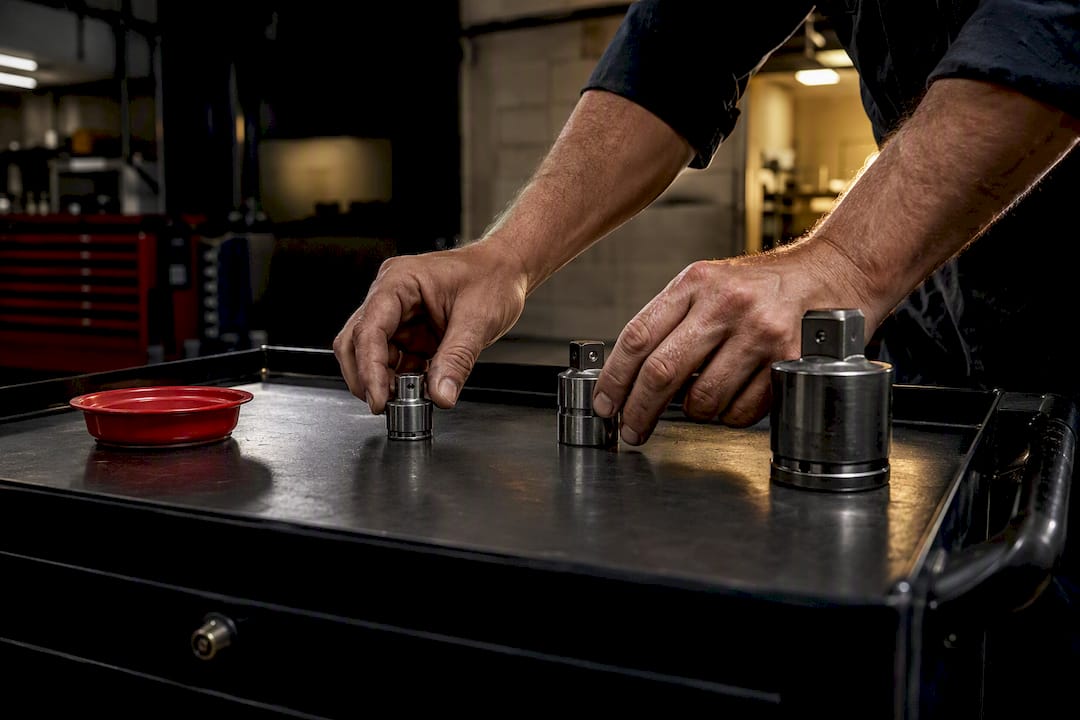 Three socket drive sizes on service cart