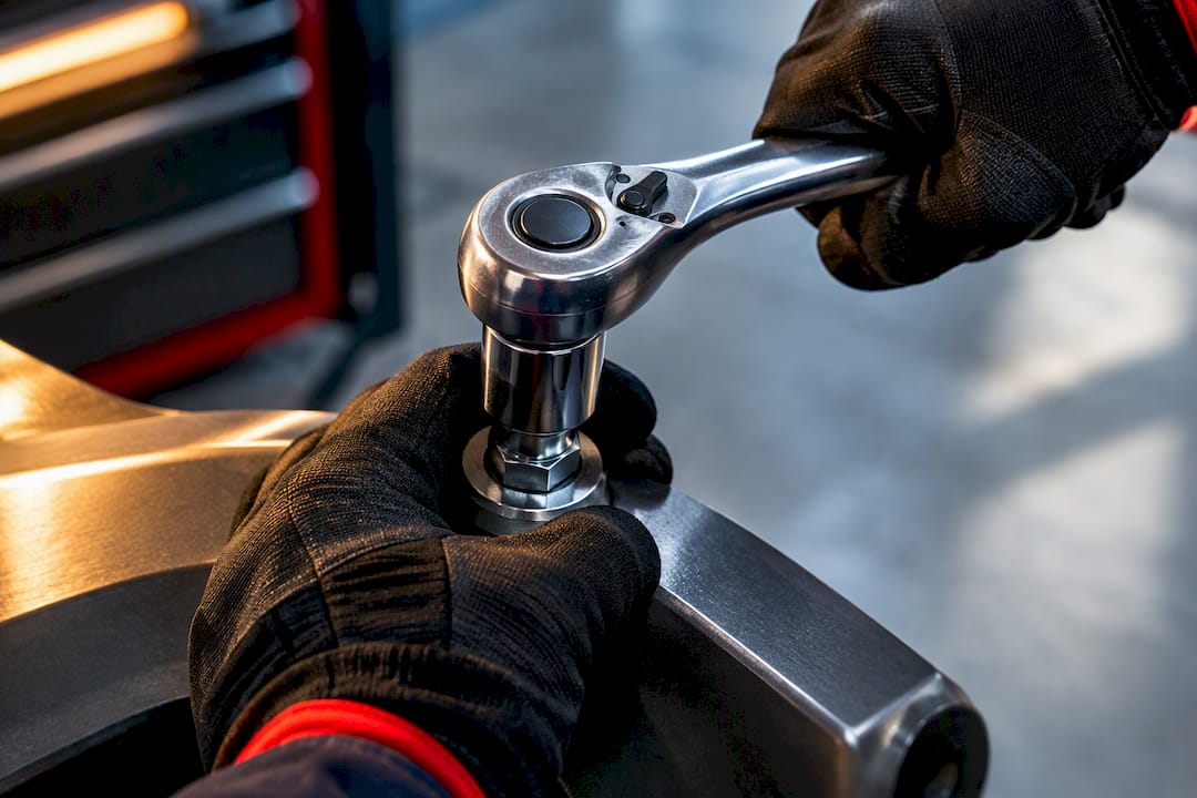 Hands seating socket onto bolt