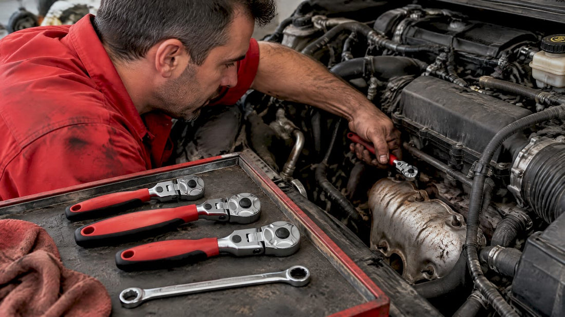 Mechanic comparing flex and fixed ratchets