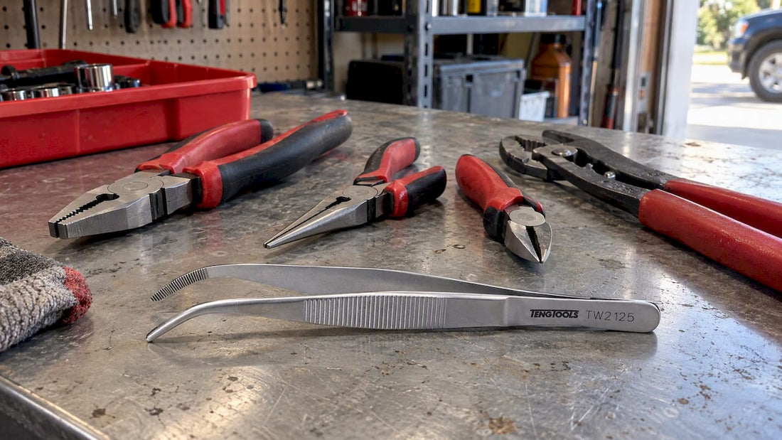 Teng Tools tweezers beside plier types