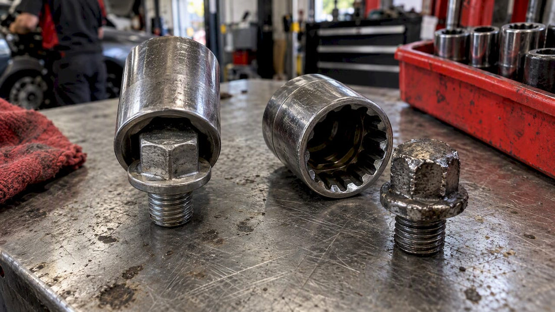 Spline and hex sockets beside two fasteners
