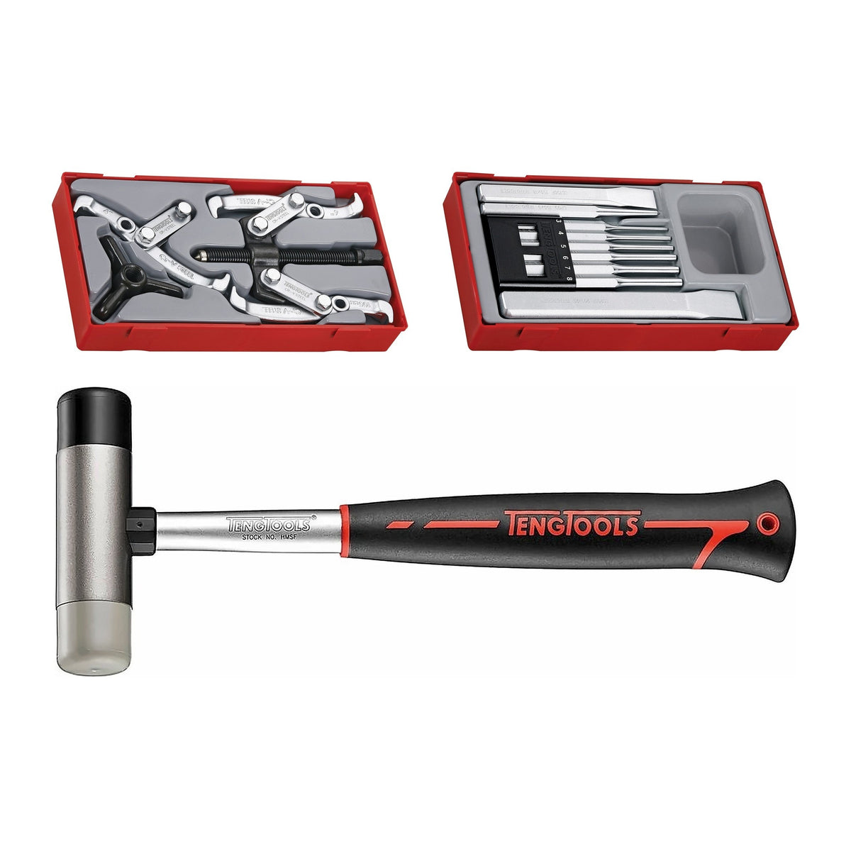 Teng Tools Bearing and Gear Removal Set: Gear Pullers, Soft Face Hammer and Punches and Chisels, bundle contents - BDL-BEARING
