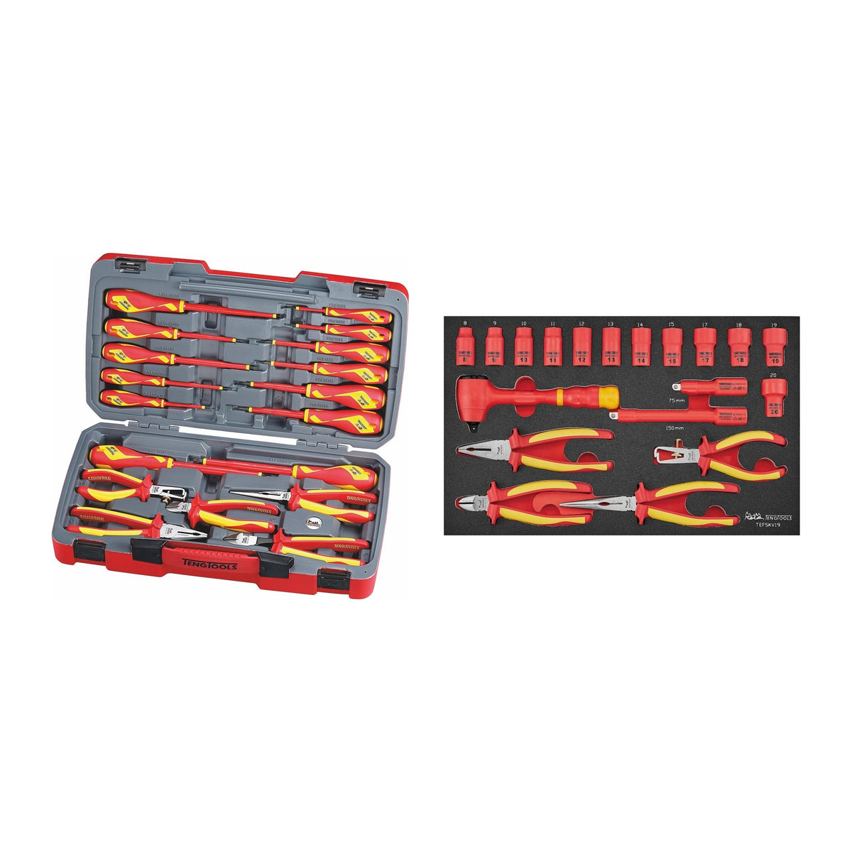Teng Tools Electrician 1000V Set: Insulated Screwdrivers, Pliers and 3/8 Inch Drive Sockets, bundle contents - BDL-ELEC-PRO