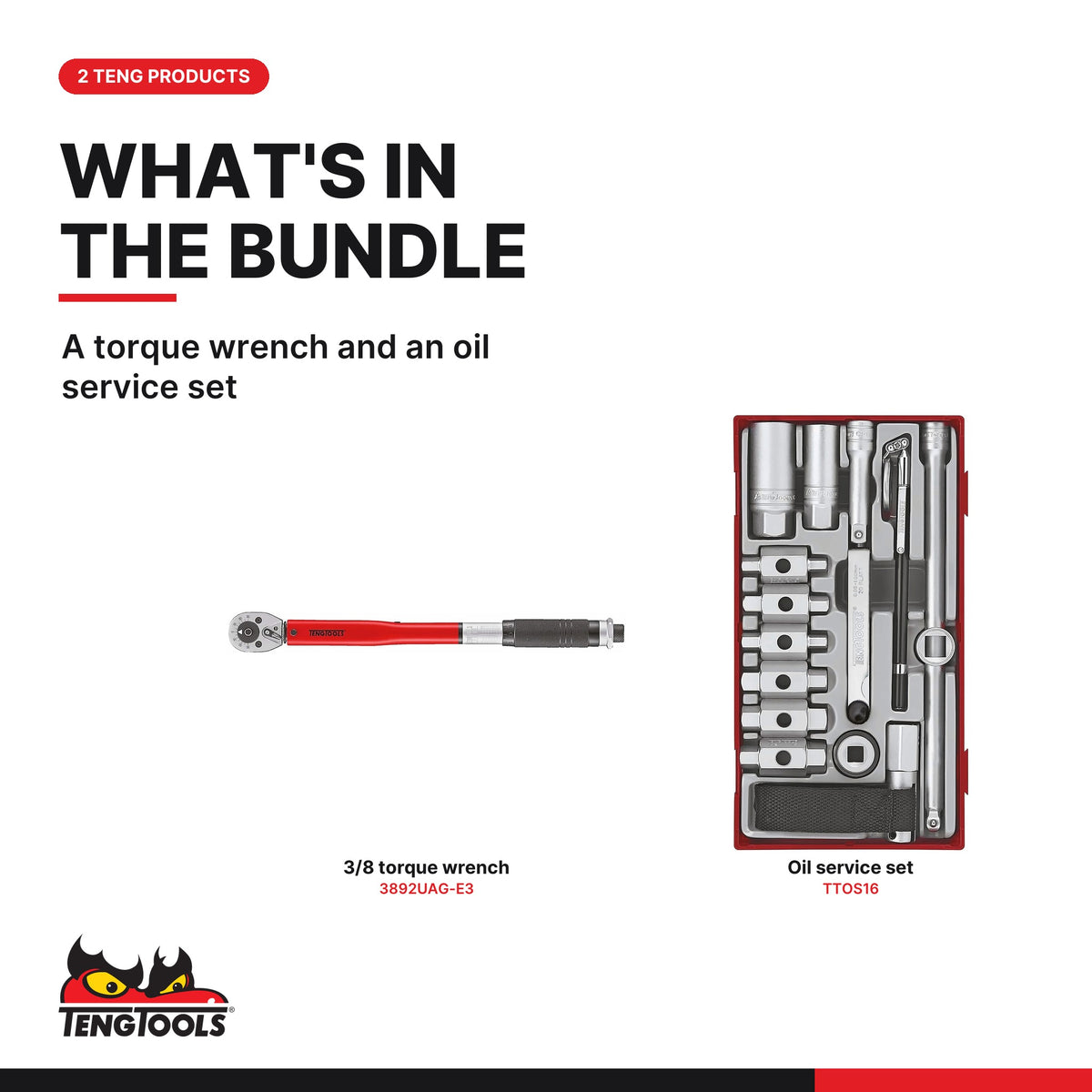 Teng Tools Engine Service Set: 3/8 Inch Torque Wrench and Oil Service Set, what's in the bundle - BDL-ENGINE