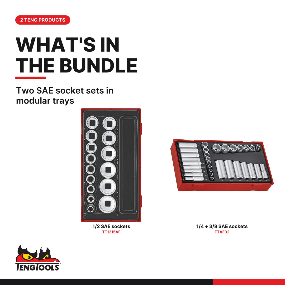 Teng Tools SAE Socket Sets, 1/4, 3/8 and 1/2 Inch Drive, what's in the bundle - BDL-SAE-SOCKETS