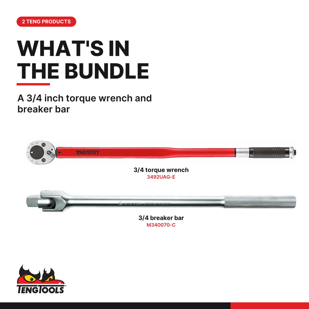 Teng Tools Heavy Duty 3/4 Inch Drive Set: 50 to 300 ft-lb Torque Wrench and 19 Inch Breaker Bar, what's in the bundle - BDL-HEAVY34