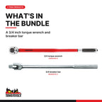 Teng Tools Heavy Duty 3/4 Inch Drive Set: 50 to 300 ft-lb Torque Wrench and 19 Inch Breaker Bar, what's in the bundle - BDL-HEAVY34