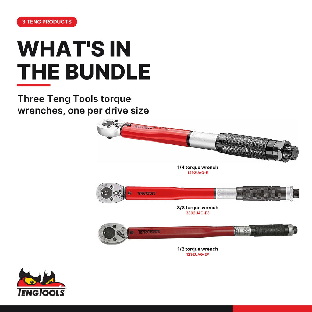 Teng Tools Torque Wrench Set, 1/4, 3/8 and 1/2 Inch Drive, what's in the bundle - BDL-TORQUE-TRIO