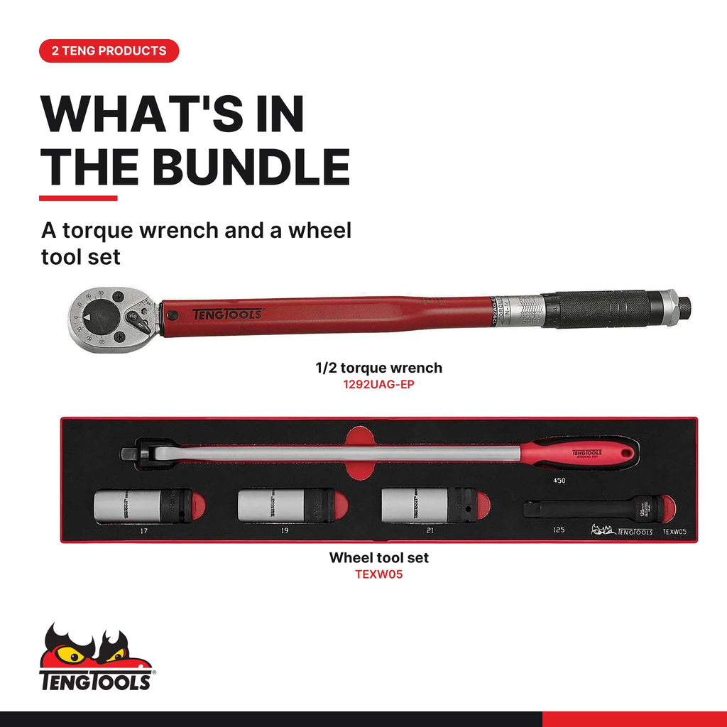 Teng Tools Wheel Nut Set: 1/2 Inch Torque Wrench and Wheel Tool Set, what's in the bundle - BDL-WHEEL-CAR