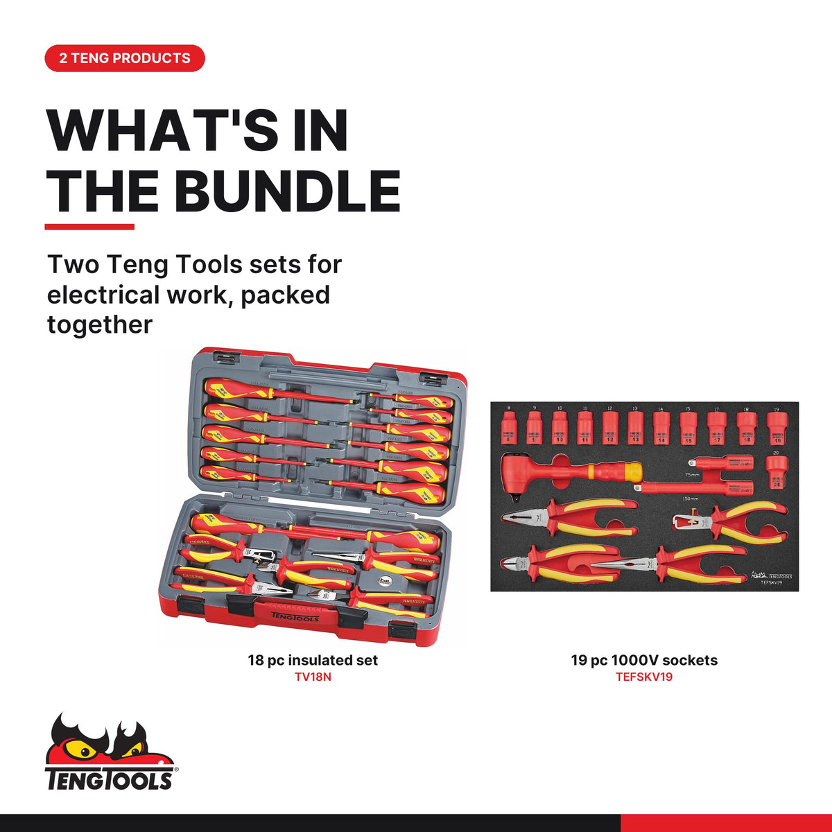 Teng Tools Electrician 1000V Set: Insulated Screwdrivers, Pliers and 3/8 Inch Drive Sockets, what's in the bundle - BDL-ELEC-PRO