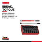 Teng Tools Heavy Wheel Nut Set: 25 to 250 ft-lb Torque Wrench, 600 mm Breaker Bar and Impact Sockets, built for the job - BDL-WHEEL-TRUCK