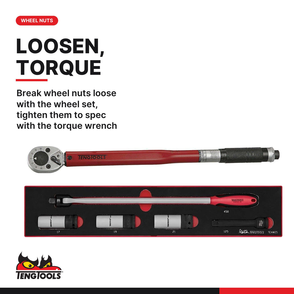 Teng Tools Wheel Nut Set: 1/2 Inch Torque Wrench and Wheel Tool Set, built for the job - BDL-WHEEL-CAR