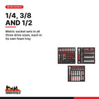 Teng Tools Metric Socket Sets in Foam, 1/4, 3/8 and 1/2 Inch Drive, built for the job - BDL-SOCKET-TRIO