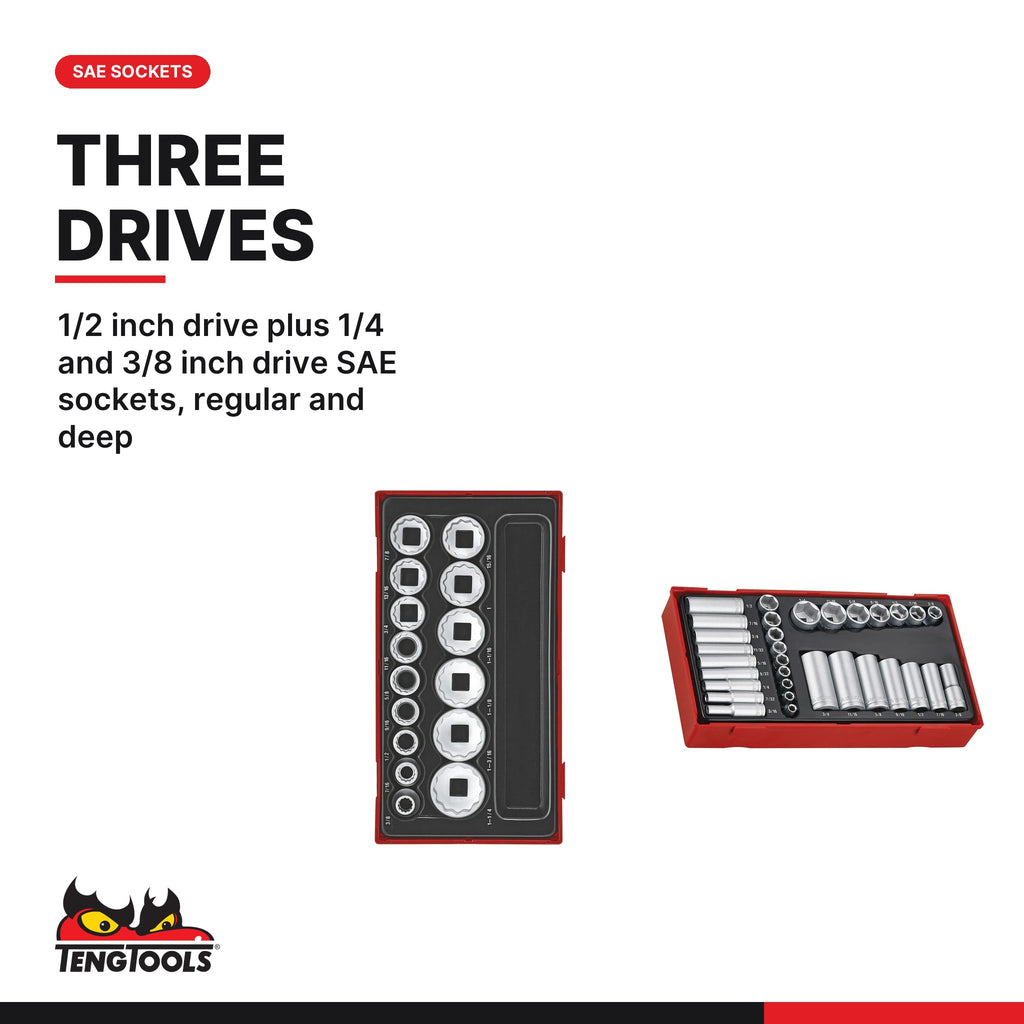 Teng Tools SAE Socket Sets, 1/4, 3/8 and 1/2 Inch Drive, built for the job - BDL-SAE-SOCKETS