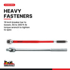 Teng Tools Heavy Duty 3/4 Inch Drive Set: 50 to 300 ft-lb Torque Wrench and 19 Inch Breaker Bar, built for the job - BDL-HEAVY34