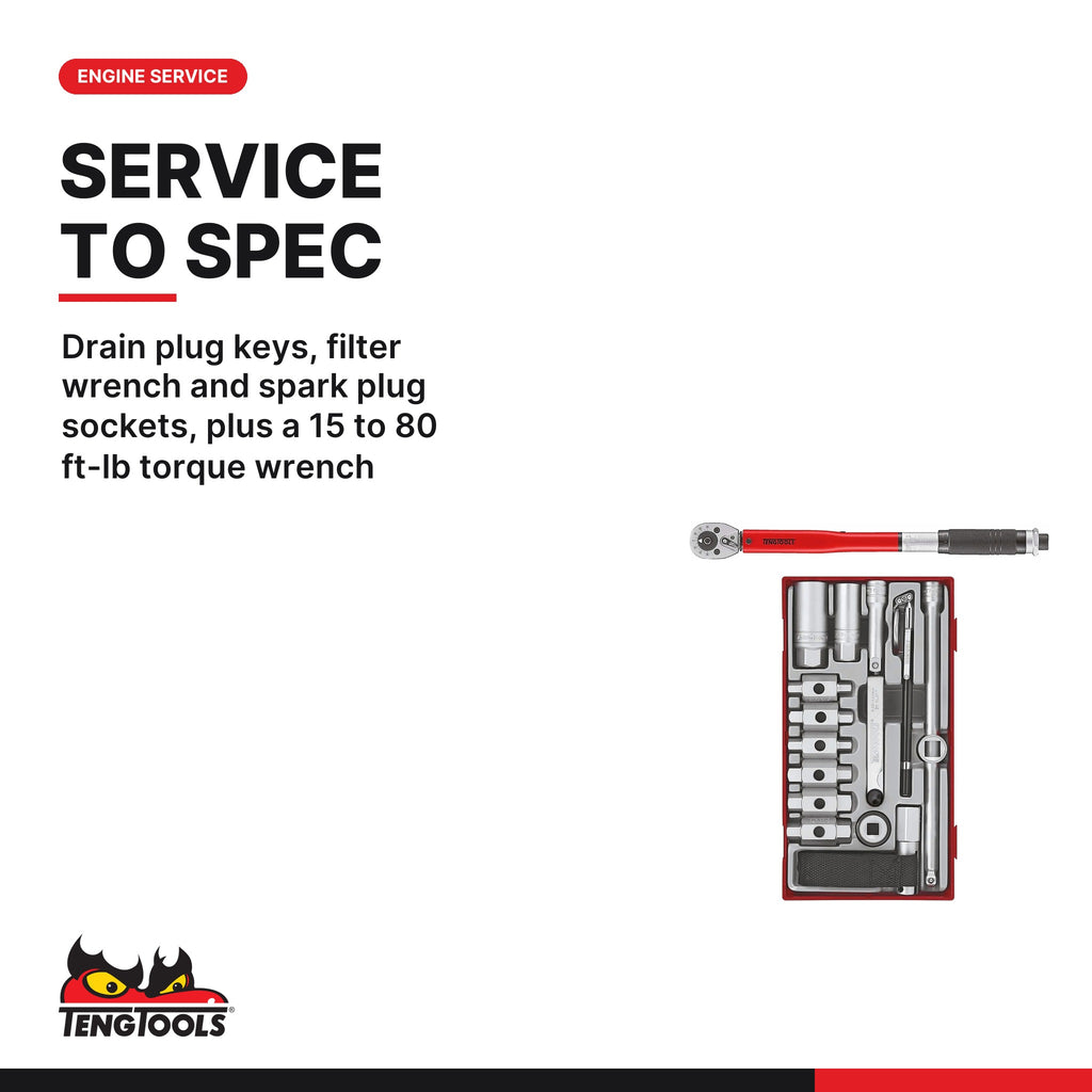 Teng Tools Engine Service Set: 3/8 Inch Torque Wrench and Oil Service Set, built for the job - BDL-ENGINE