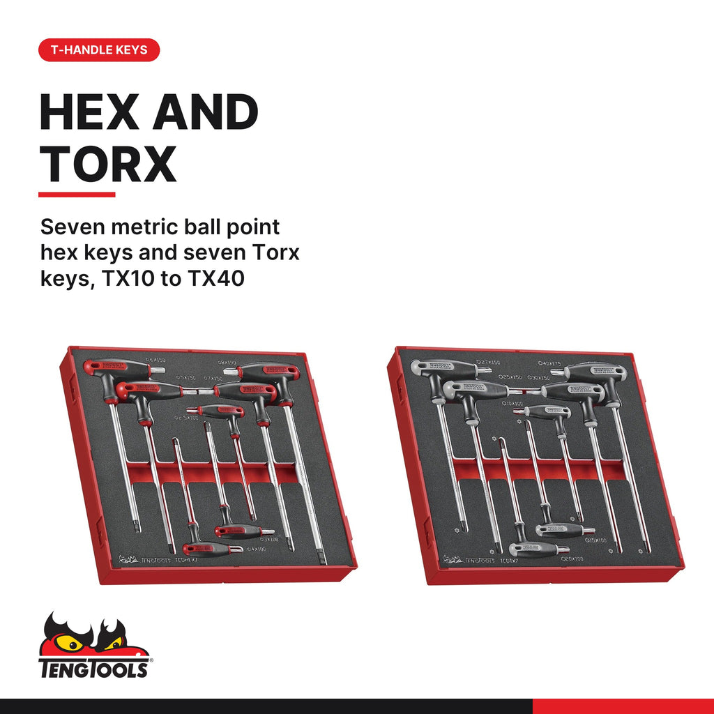 Teng Tools T-Handle Hex and Torx Key Sets in Foam, built for the job - BDL-THANDLE