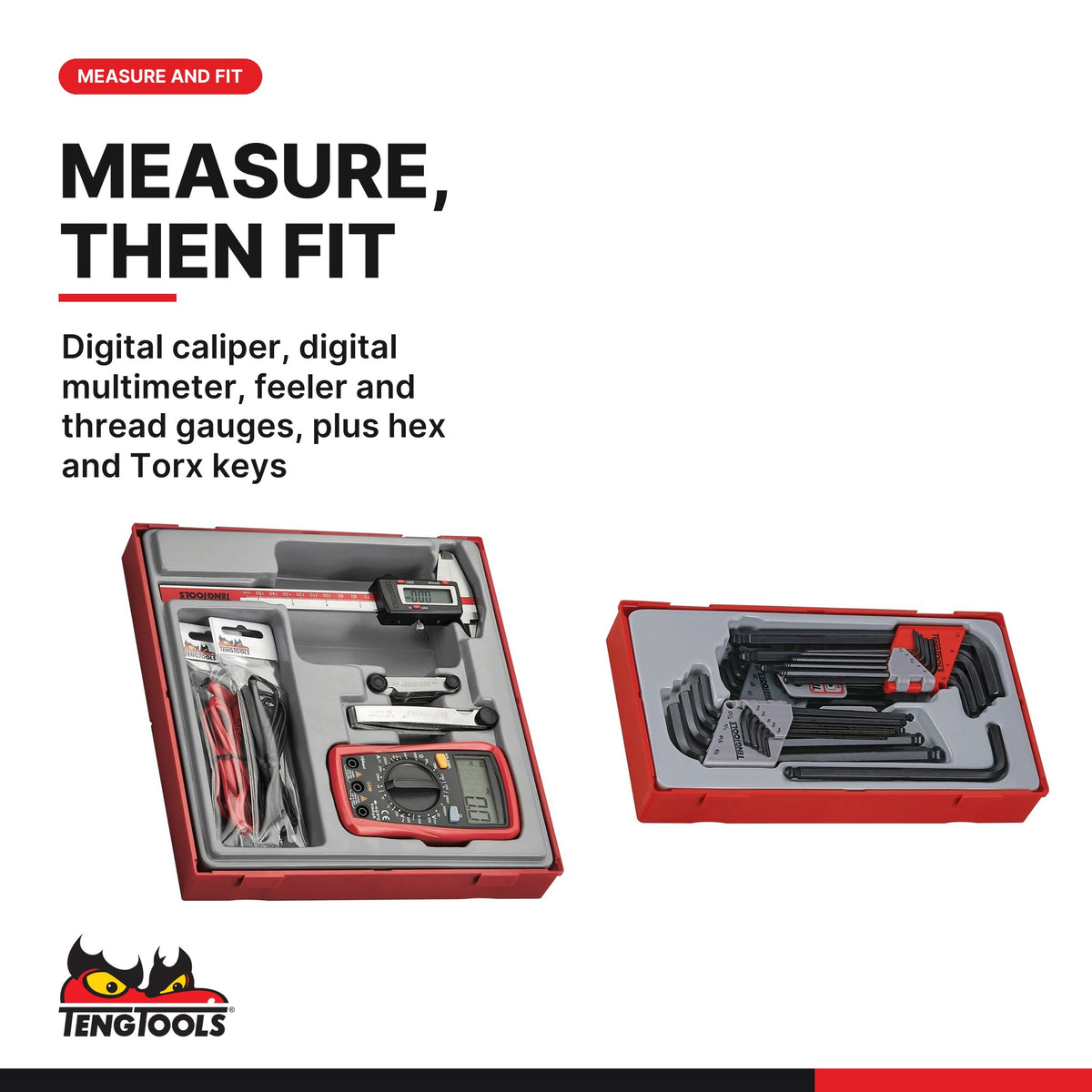 Teng Tools Measuring and Precision Set: Digital Caliper, Multimeter, Gauges and Hex and Torx Keys, built for the job - BDL-MEASURE