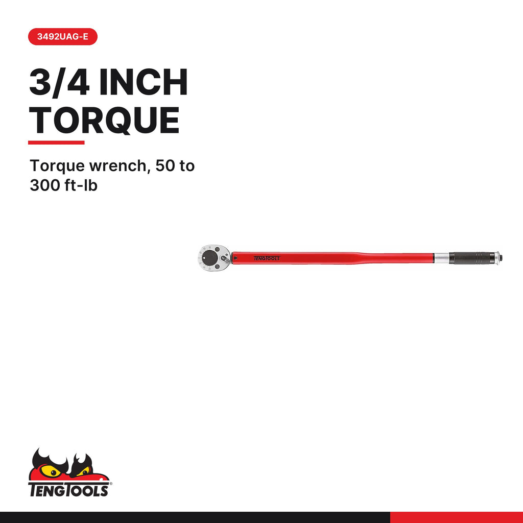 Teng Tools Heavy Duty 3/4 Inch Drive Set: 50 to 300 ft-lb Torque Wrench and 19 Inch Breaker Bar, 3492UAG-E card - BDL-HEAVY34