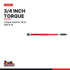 Teng Tools Heavy Duty 3/4 Inch Drive Set: 50 to 300 ft-lb Torque Wrench and 19 Inch Breaker Bar, 3492UAG-E card - BDL-HEAVY34