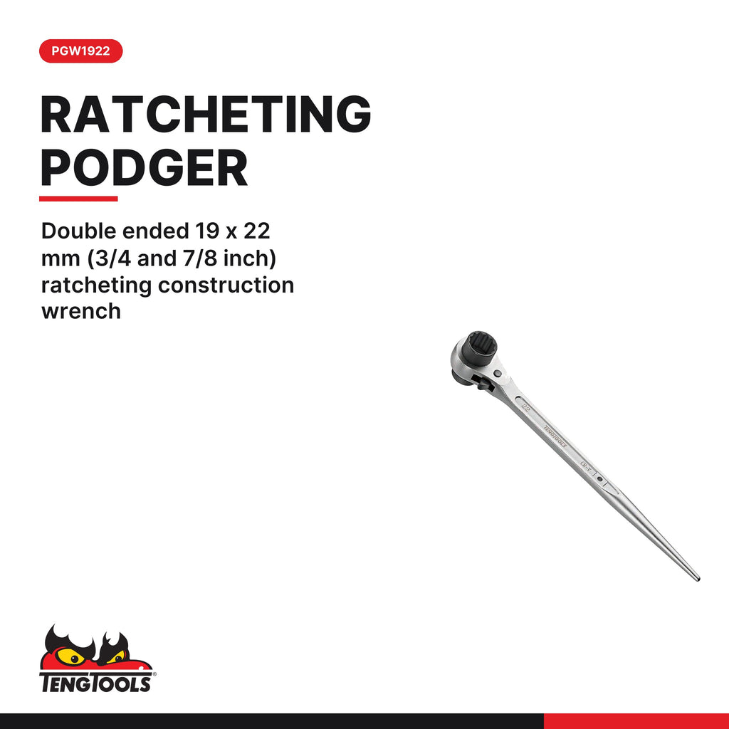 Teng Tools Scaffolder Set: 19 x 22 mm Ratcheting Podger, Compact Bolt Cutter, Tape and Level, PGW1922 card - BDL-SCAFFOLD