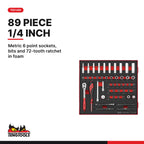 Teng Tools Metric Socket Sets in Foam, 1/4, 3/8 and 1/2 Inch Drive, TED1489 card - BDL-SOCKET-TRIO