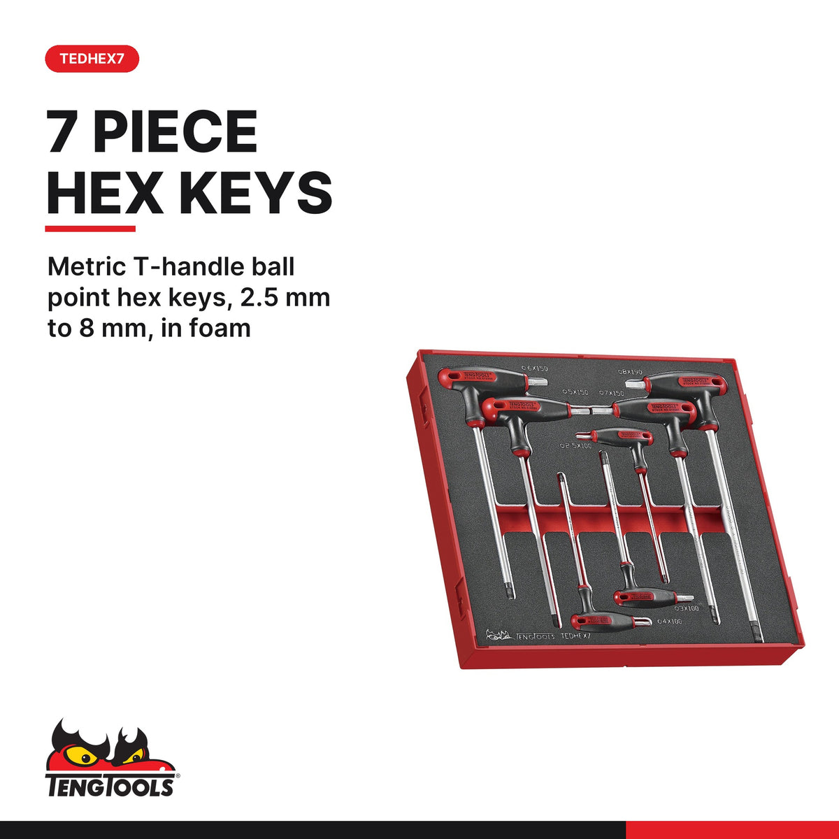 Teng Tools T-Handle Hex and Torx Key Sets in Foam, TEDHEX7 card - BDL-THANDLE