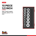 Teng Tools SAE Socket Sets, 1/4, 3/8 and 1/2 Inch Drive, TT1215AF card - BDL-SAE-SOCKETS