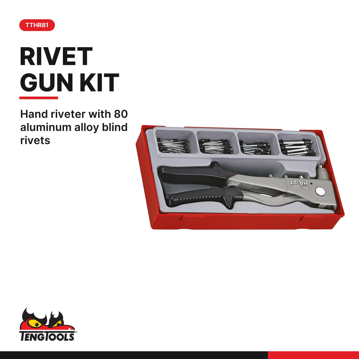 Teng Tools Sheet Metal Set: Rivet Gun, Left and Right Cut Snips and Sheet Metal Hammer, TTHR81 card - BDL-SHEETMETAL