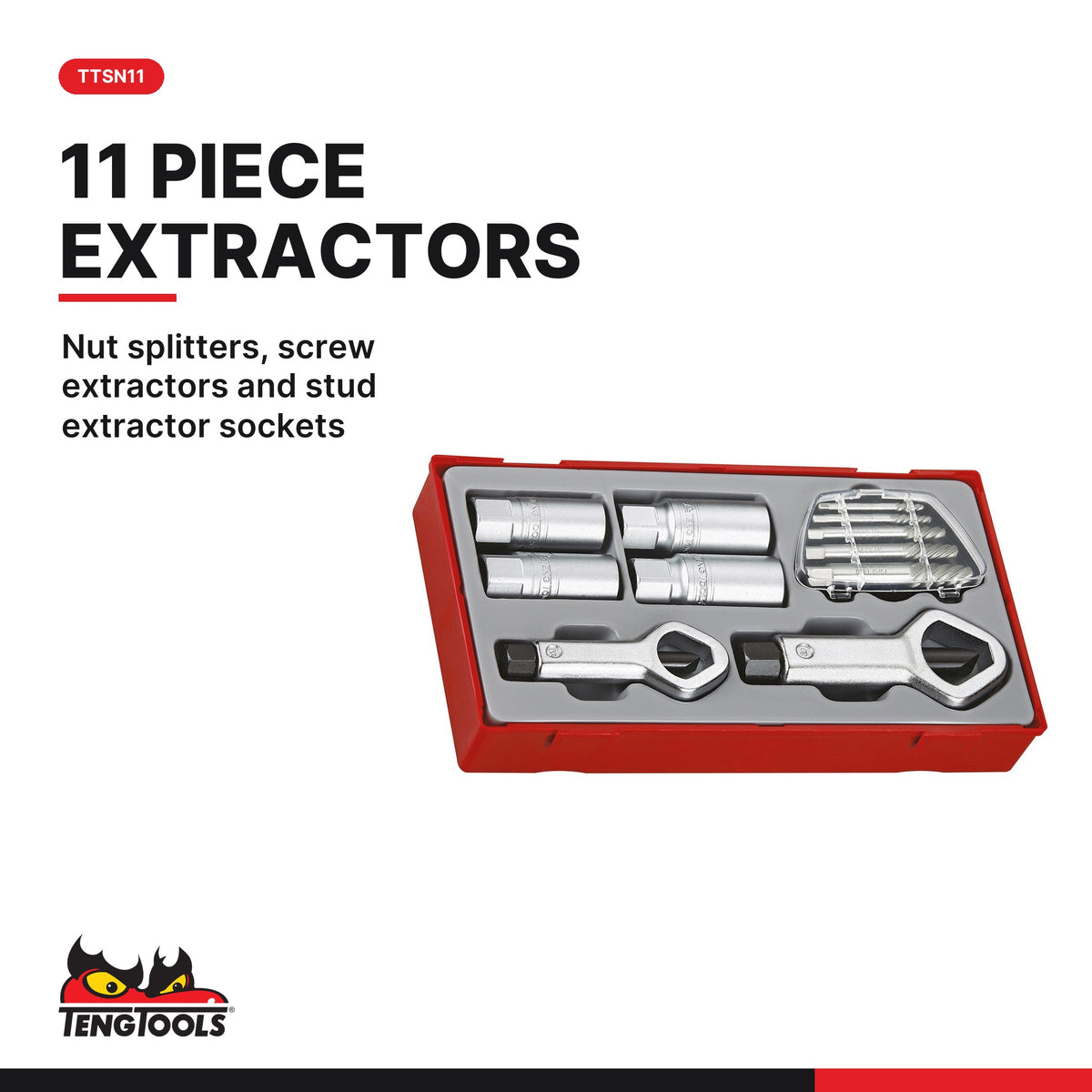 Teng Tools Seized Fastener Set: Nut Splitters and Extractors, Breaker Bar and Pry Bars, TTSN11 card - BDL-SEIZED