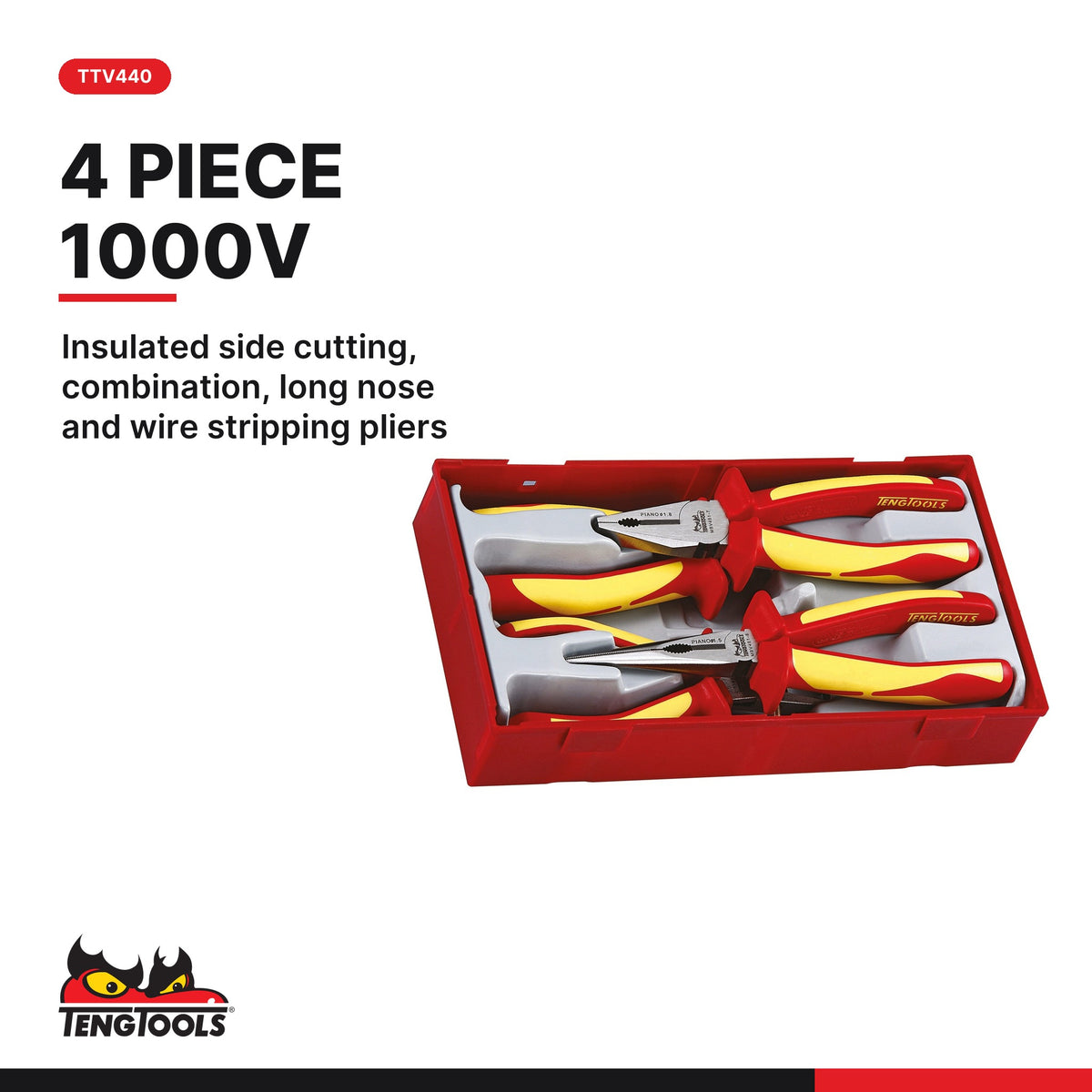 Teng Tools Electrician Starter Set: 1000V Pliers, VDE Screwdrivers and Insulated Torque Screwdriver, TTV440 card - BDL-ELEC-START