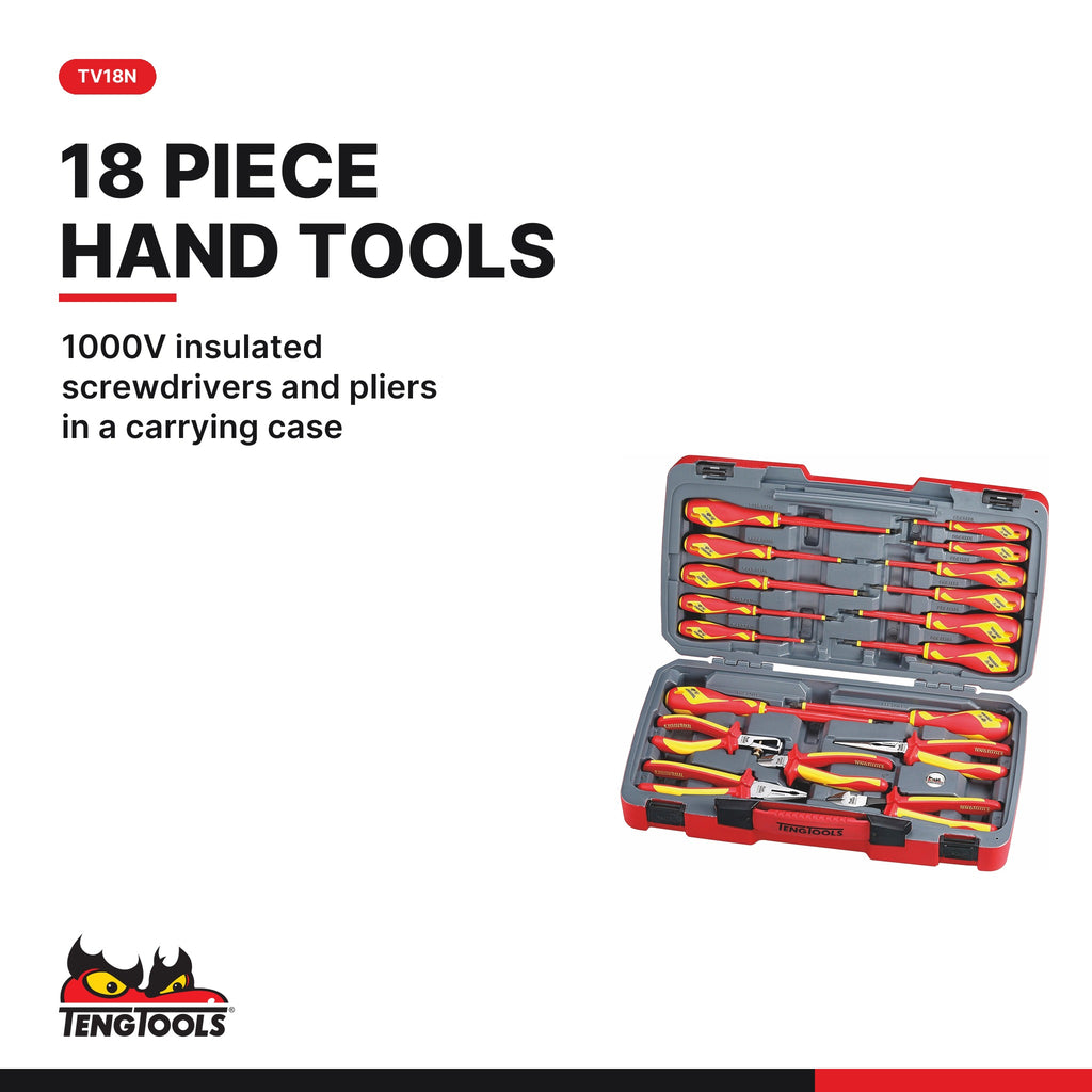 Teng Tools Electrician 1000V Set: Insulated Screwdrivers, Pliers and 3/8 Inch Drive Sockets, TV18N card - BDL-ELEC-PRO