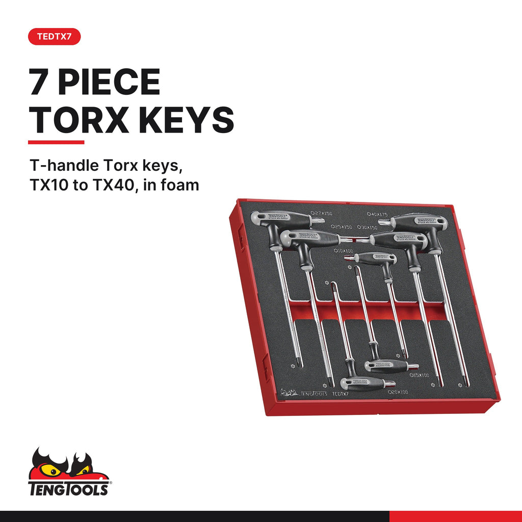 Teng Tools T-Handle Hex and Torx Key Sets in Foam, TEDTX7 card - BDL-THANDLE