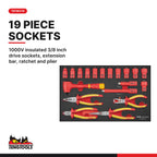 Teng Tools Electrician 1000V Set: Insulated Screwdrivers, Pliers and 3/8 Inch Drive Sockets, TEFSKV19 card - BDL-ELEC-PRO