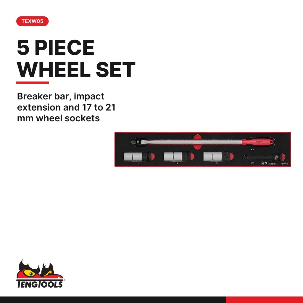 Teng Tools Wheel Nut Set: 1/2 Inch Torque Wrench and Wheel Tool Set, TEXW05 card - BDL-WHEEL-CAR