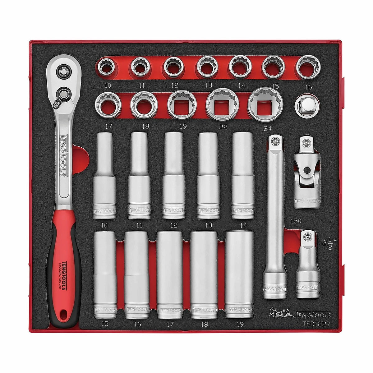 Teng Tools TED1227 1/2" Socket Set 12 pt FOAM2 27 Pieces on a white background