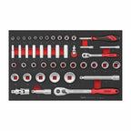 Teng Tools TEFSK44 1/4" & 1/2" Socket Set FOAM3 44 Pieces on a white background