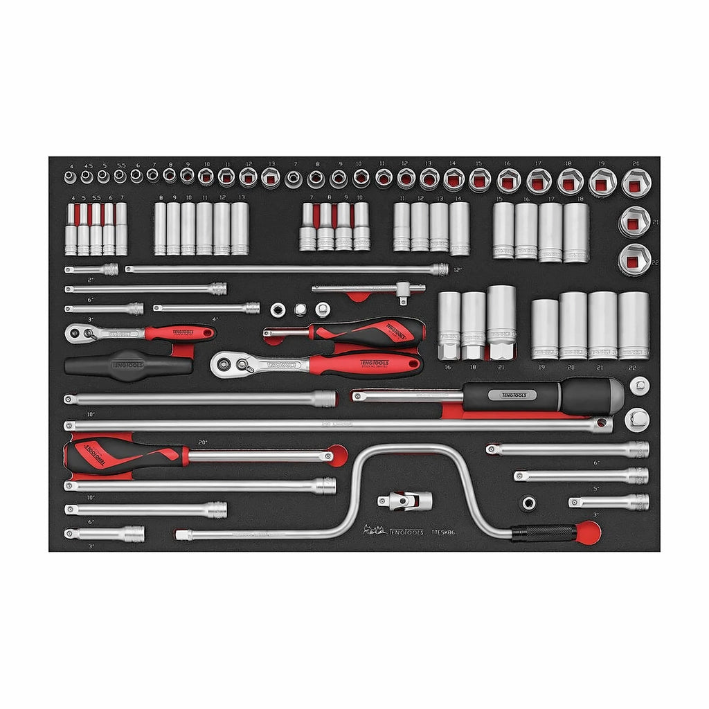 Teng Tools TTESK86 1/4" & 3/8" Socket Set FOAM4X4 86 Pieces on a white background