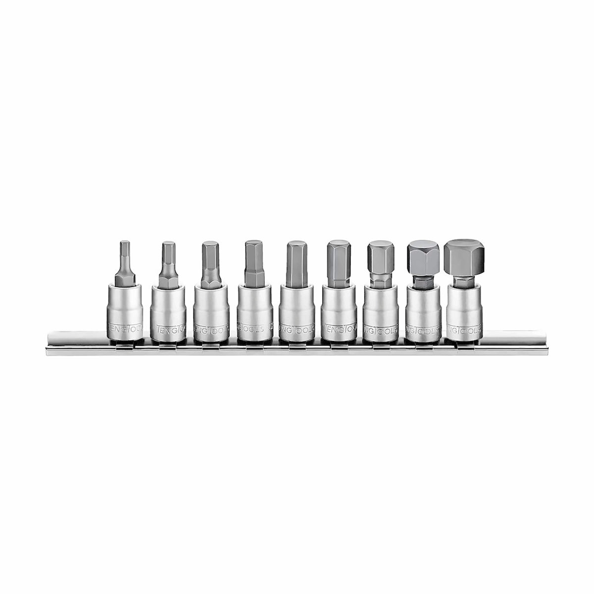 Teng Tools M1409HN 9 Piece 1/4 Inch Drive Metric Hex Chrome Vanadium on a white background