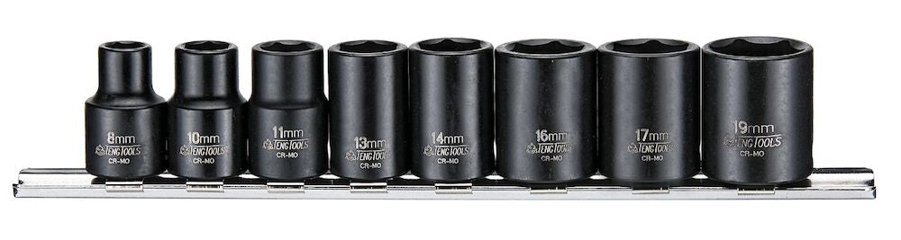 Teng Tools 3/8" Impact Socket Clip Rail Set ANSI 8 Pieces — 9381