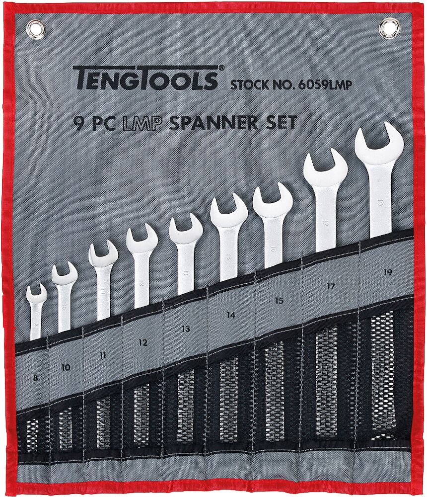 Teng Tools Long Combination Spanner Set 8-19 mm Tool Roll 9 Pieces