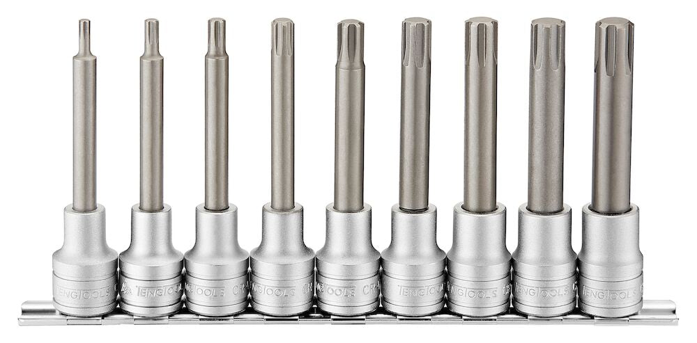 Teng Tools 1/2" Long Ribe® Bit Socket Clip Rail Set 9 Pieces — M1209